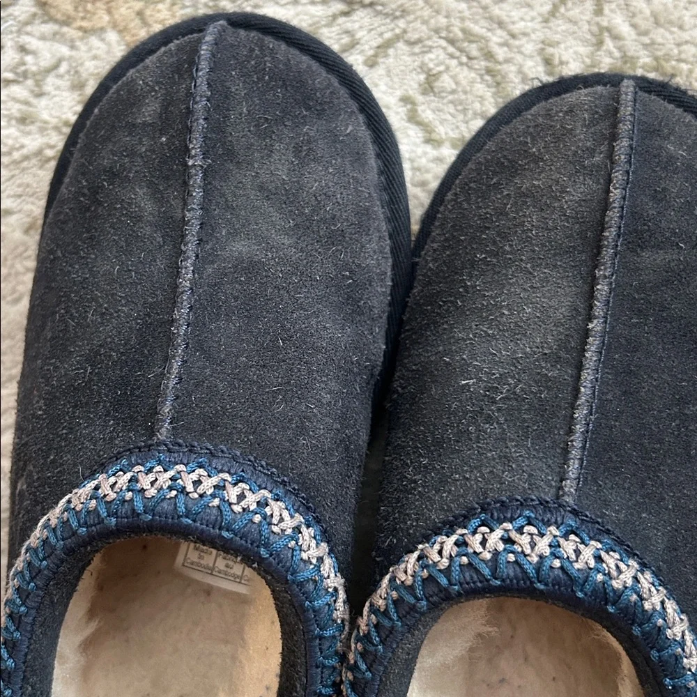 UGG Men's Black Suede Slip-On Loafers with Contrast Stitching